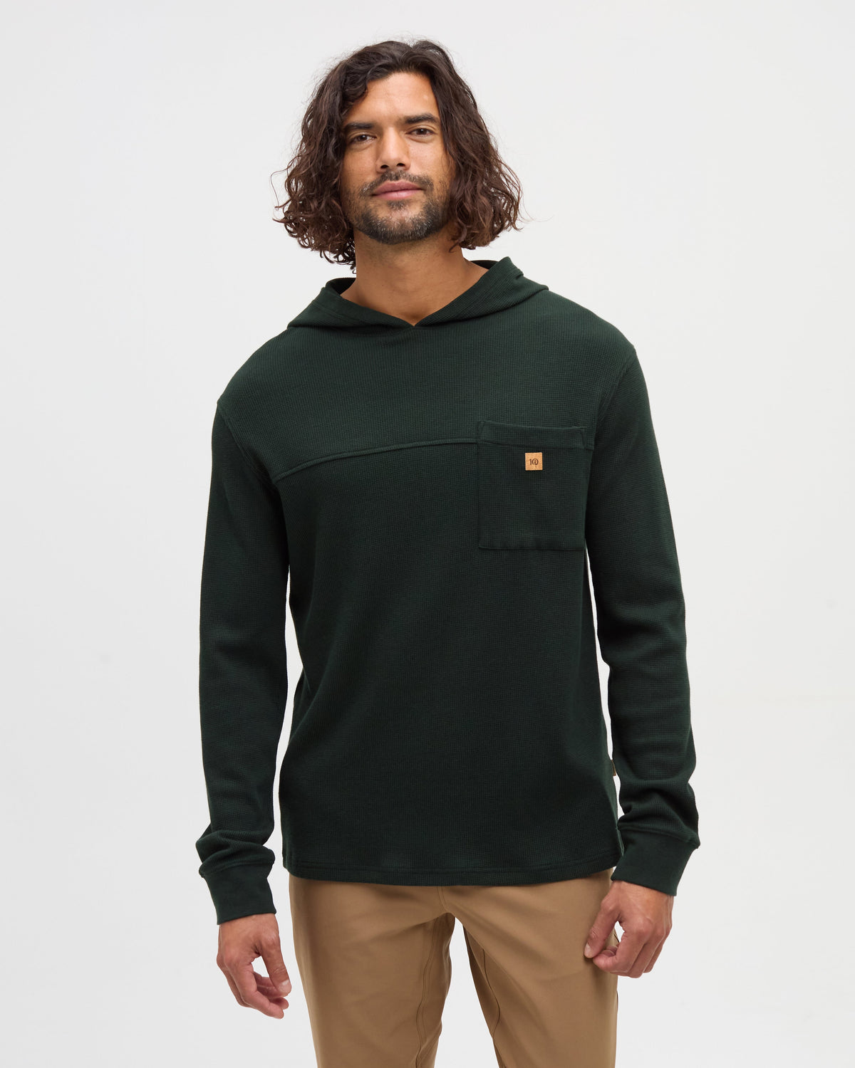 Tentree Thom Hooded Longsleeve, Dark Forest Green Heather, front