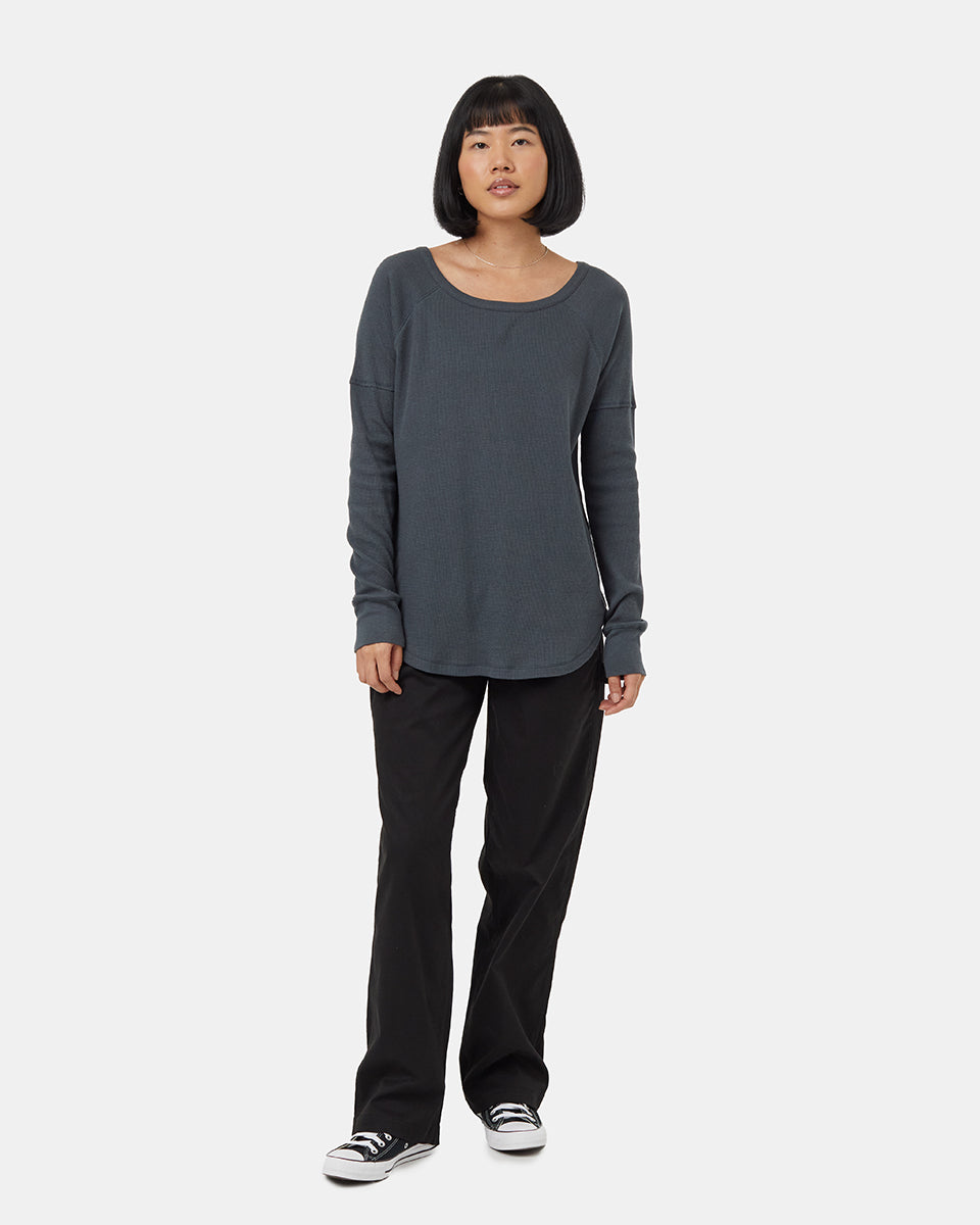 Tentree Women's Treewaffle Crew Longsleeve - Forest River Green - front