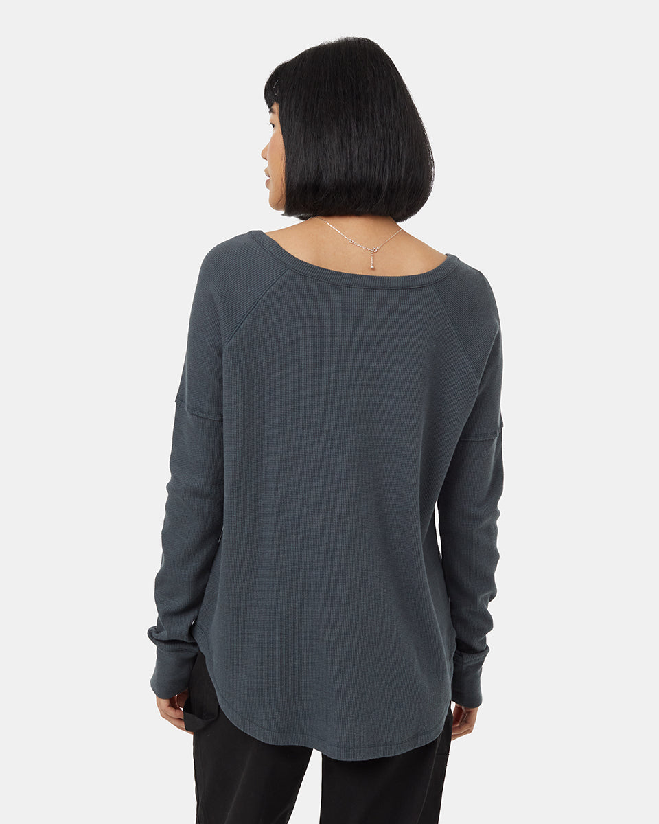 Tentree Women's Treewaffle Crew Longsleeve - Forest River Green - back