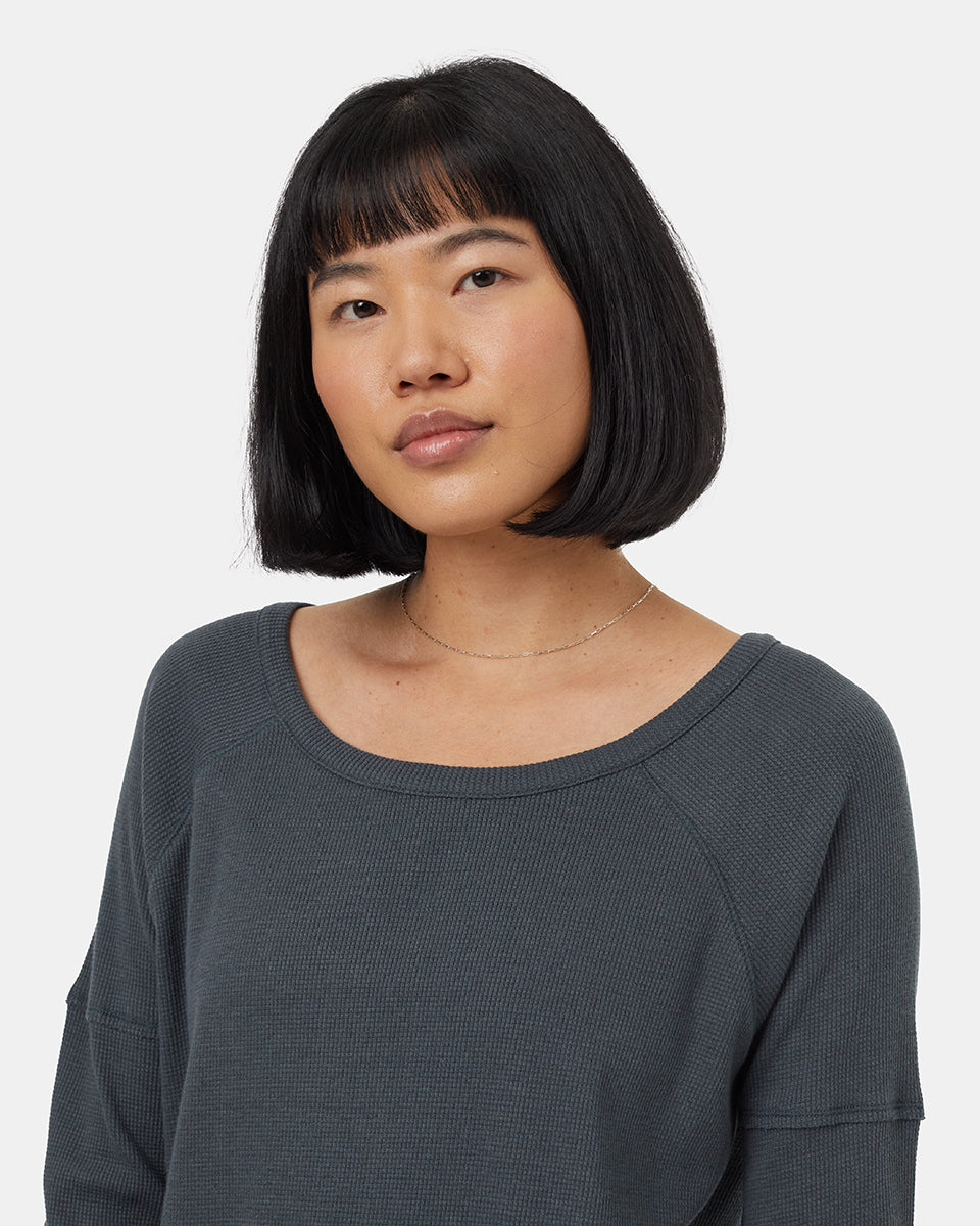 Tentree Women's Treewaffle Crew Longsleeve - Forest River Green - detail
