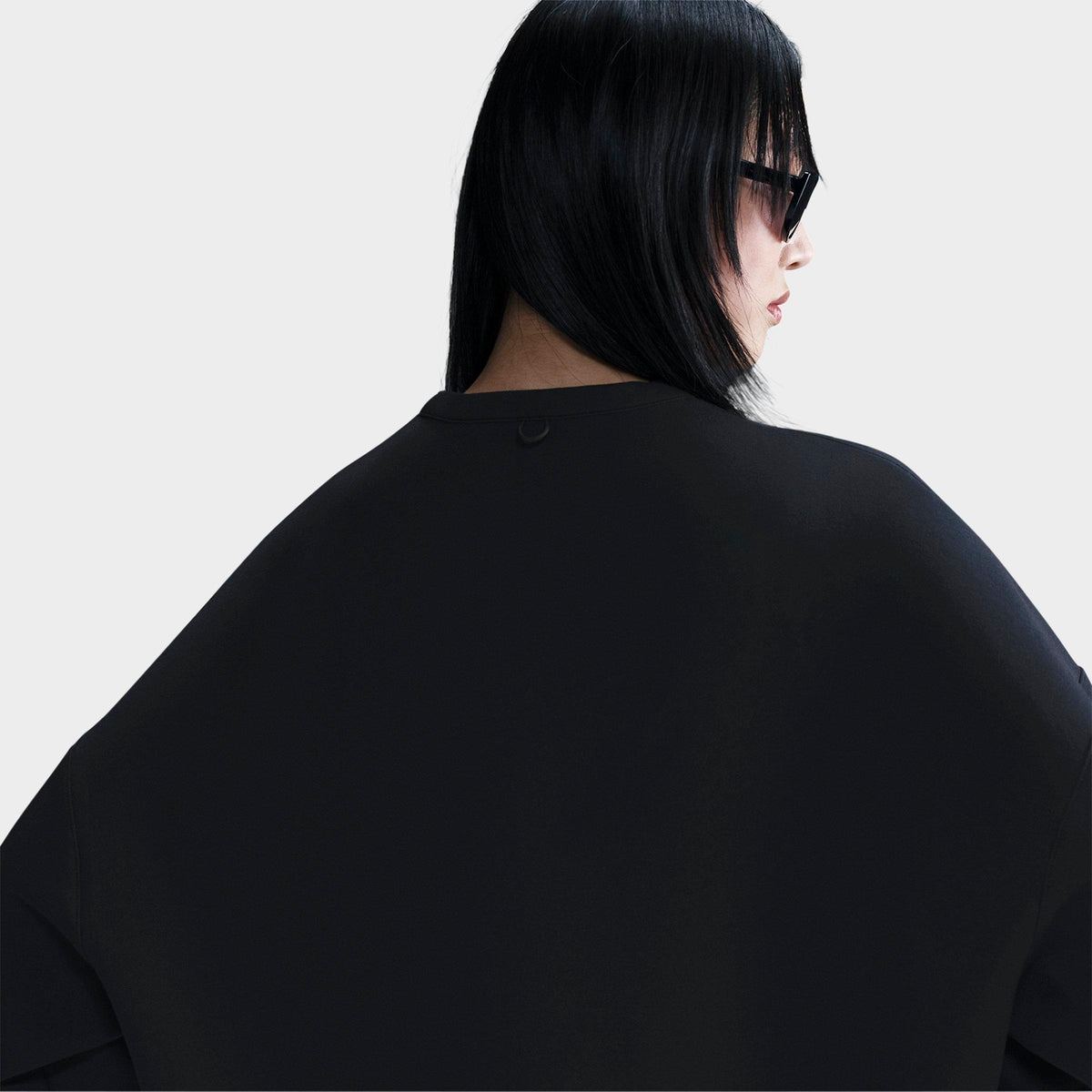 Nike 24.7 ImpossiblySoft Women's Dri-FIT Oversized Crew-Neck Top - Black/Dark Smoke Grey, on-model