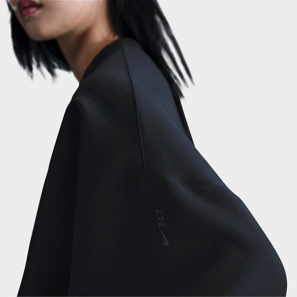 Nike 24.7 ImpossiblySoft Women's Dri-FIT Oversized Crew-Neck Top - Black/Dark Smoke Grey, on-model