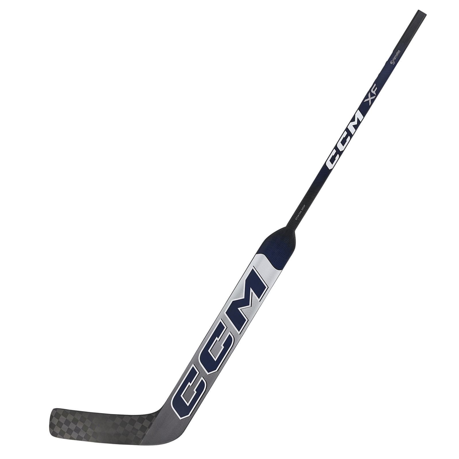 CCM XF senior goalie stick, white and navy