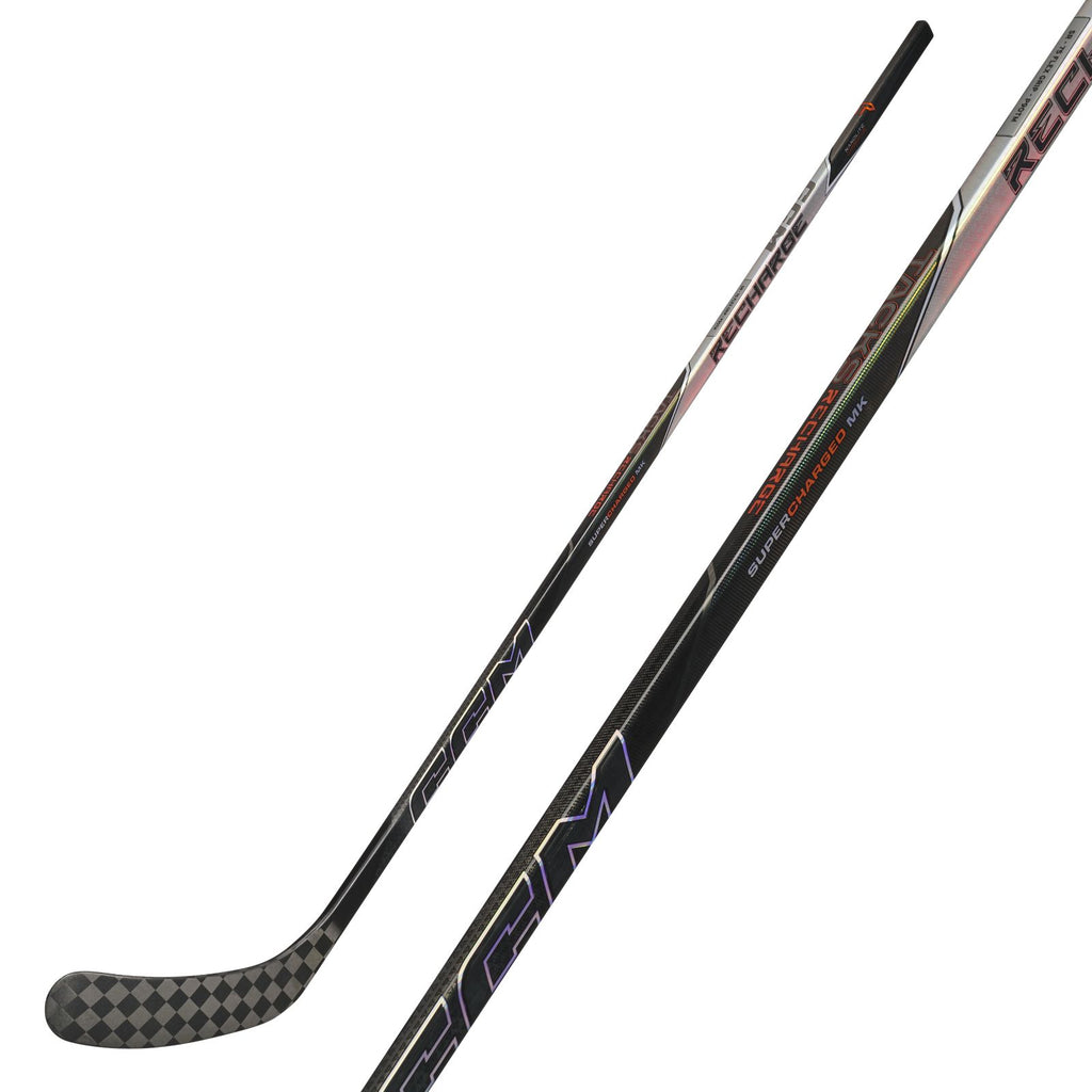 CCM Senior Tacks Recharge Hockey Stick - Black, front view with shaft detail