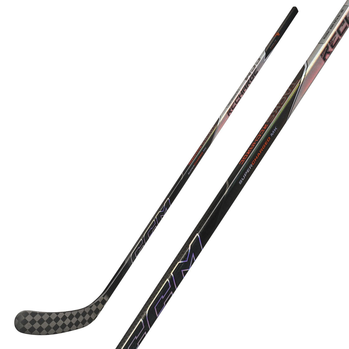 CCM Senior Tacks Recharge Hockey Stick - Black, front view with shaft detail