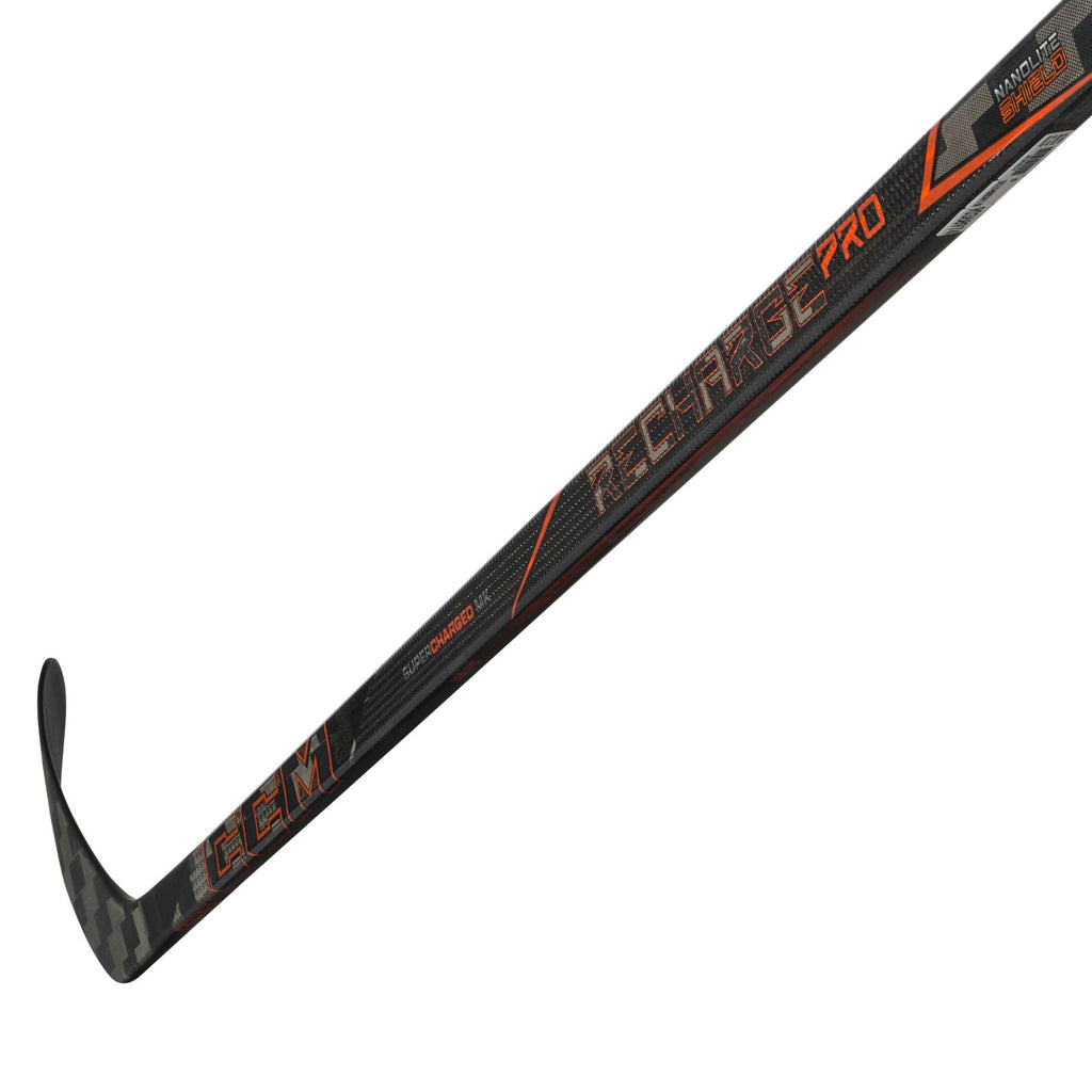 CCM Junior Tacks Recharge Pro Hockey Stick - Black/Orange, blade detail, reverse angle