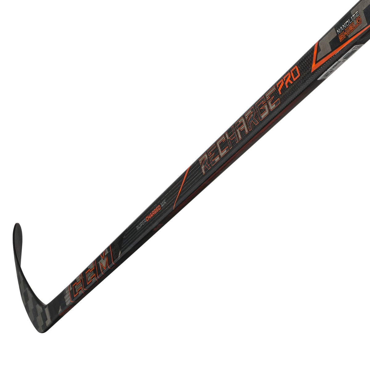 CCM Junior Tacks Recharge Pro Hockey Stick - Black/Orange, blade detail, reverse angle