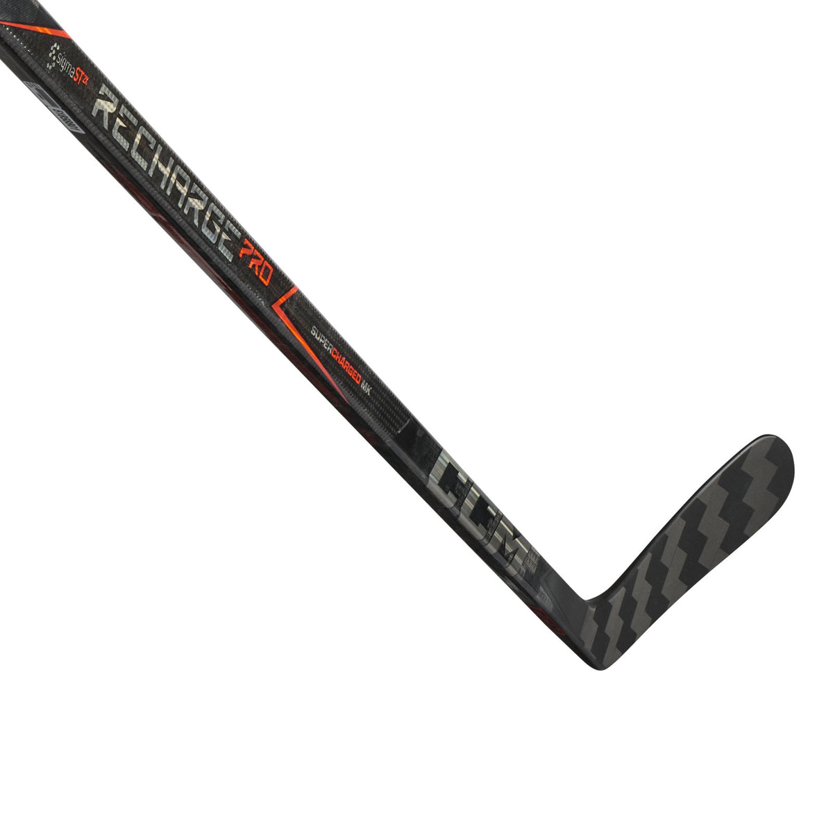 CCM Youth Tacks Recharge Pro Hockey Stick - Black/Orange, blade and lower shaft detail