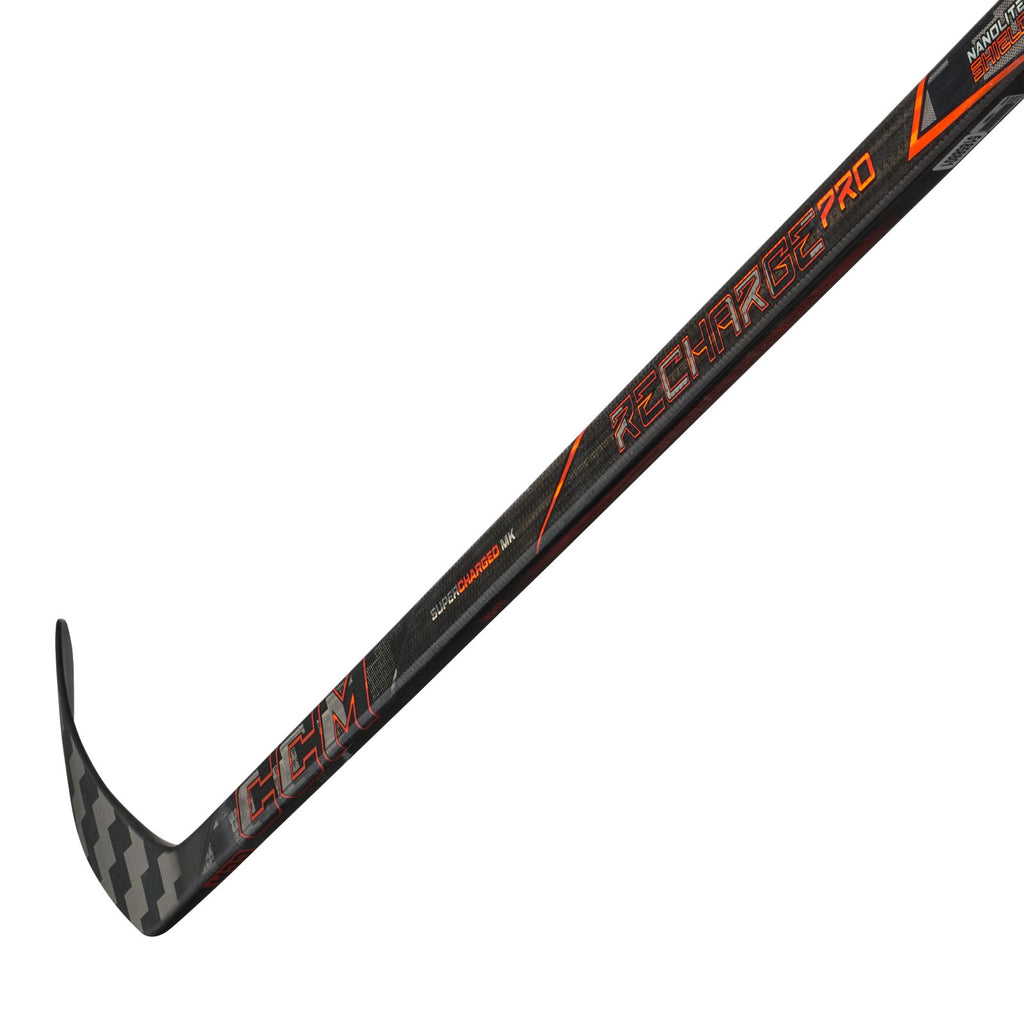 CCM Youth Tacks Recharge Pro Hockey Stick - Black/Orange, blade detail, reverse angle
