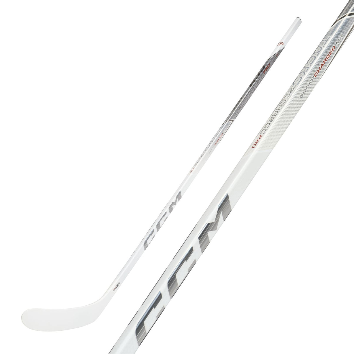 CCM Senior Tacks Recharge Pro White Hockey Stick - White, front view with shaft detail