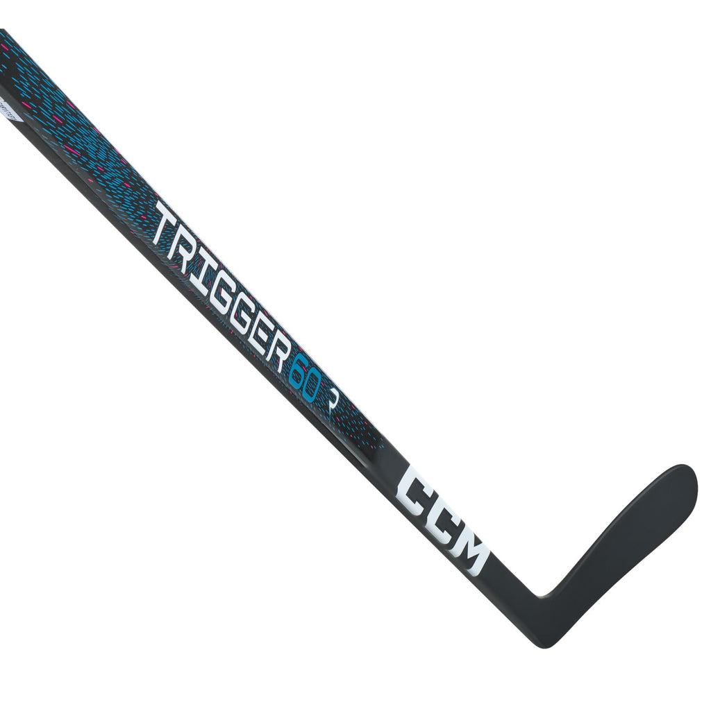 CCM Junior Ribcor Trigger 60 Hockey Stick - Black/Blue, blade and lower shaft detail