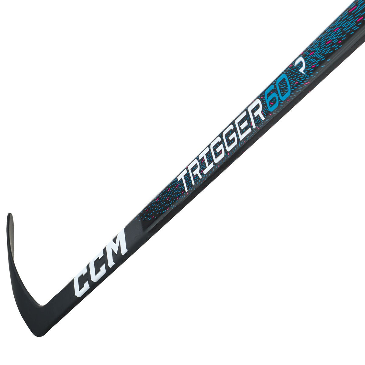 CCM Intermediate Ribcor Trigger 60 Hockey Stick - Black/Blue, blade detail, reverse angle