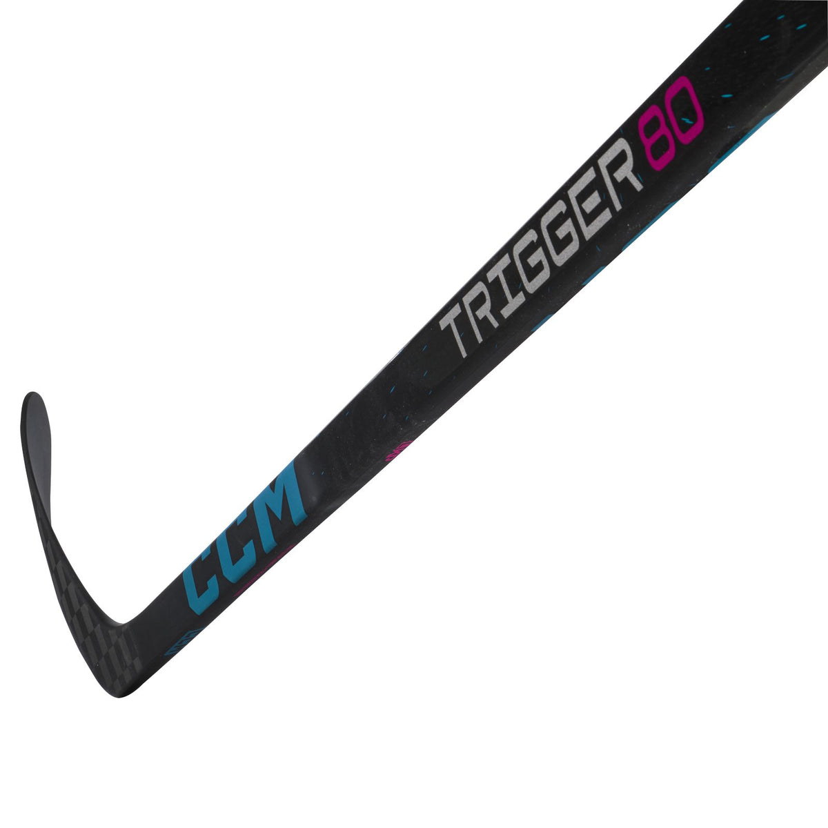 CCM Senior Ribcor Trigger 80 Hockey Stick - Black/Blue, blade detail, reverse angle