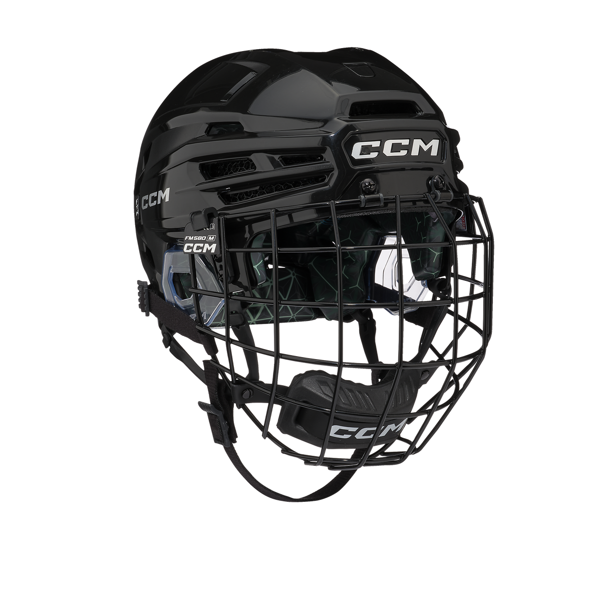 CCM JetSpeed FTW Women's Hockey Helmet Combo - Black, front three-quarter view