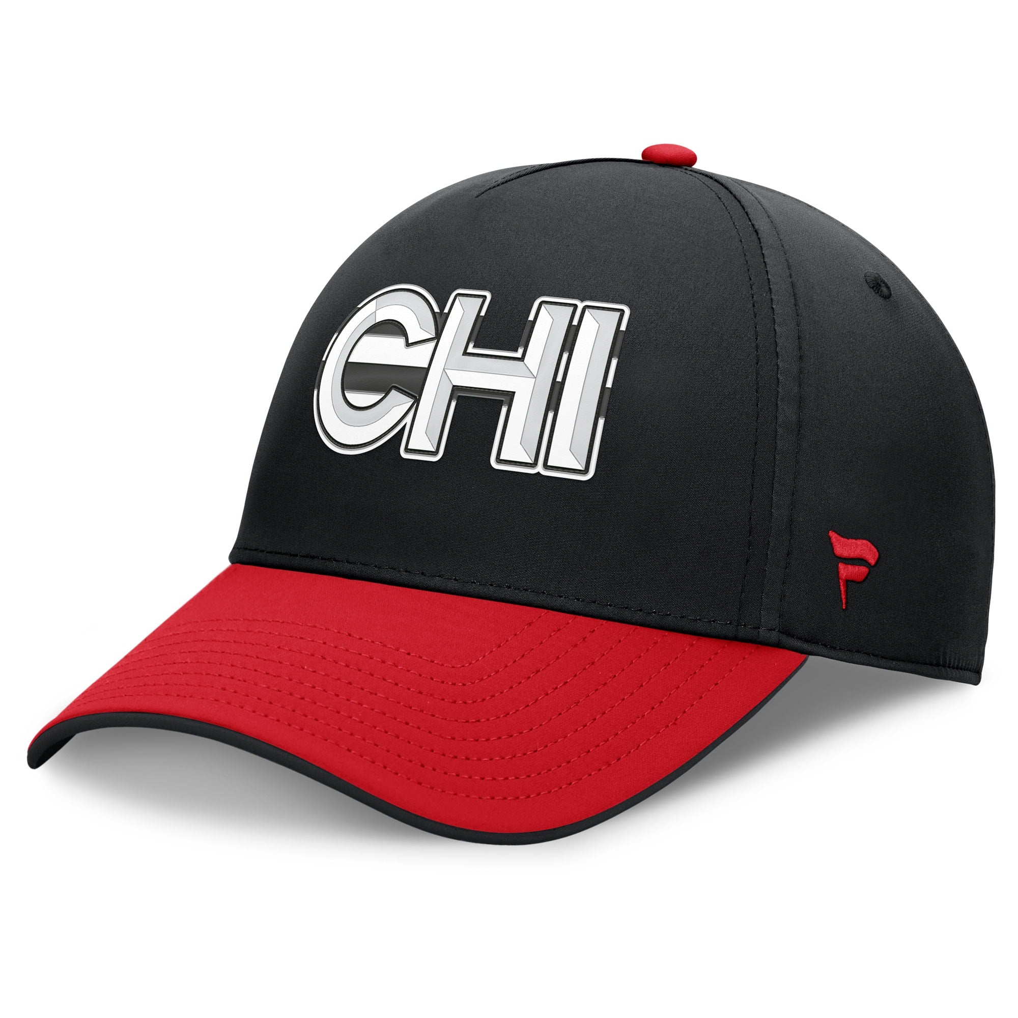 Chicago Blackhawks Fanatics Authentic Pro Rink Team Code Flex Hat Black/Red - three-quarter view