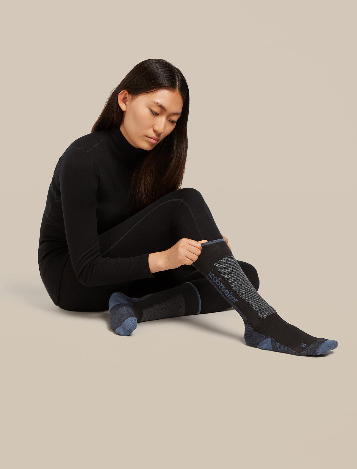 Icebreaker Women's Merino Ski+ Light Over The Calf Socks - Black/Dawn, view 2