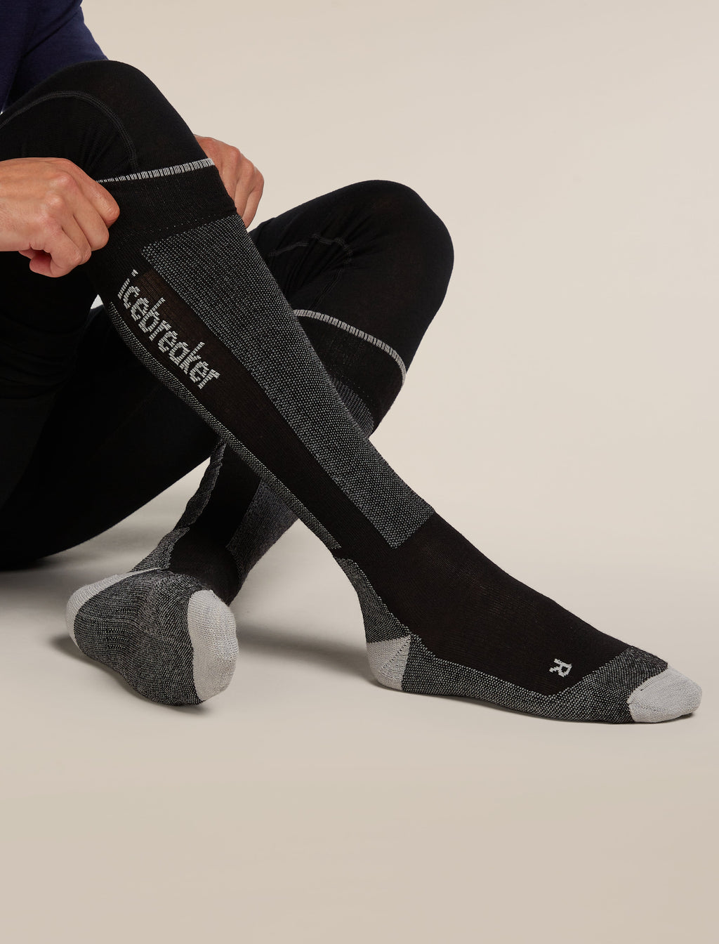 Icebreaker Men's Merino Ski+ Light Over The Calf Socks - Black/Ether, view 2