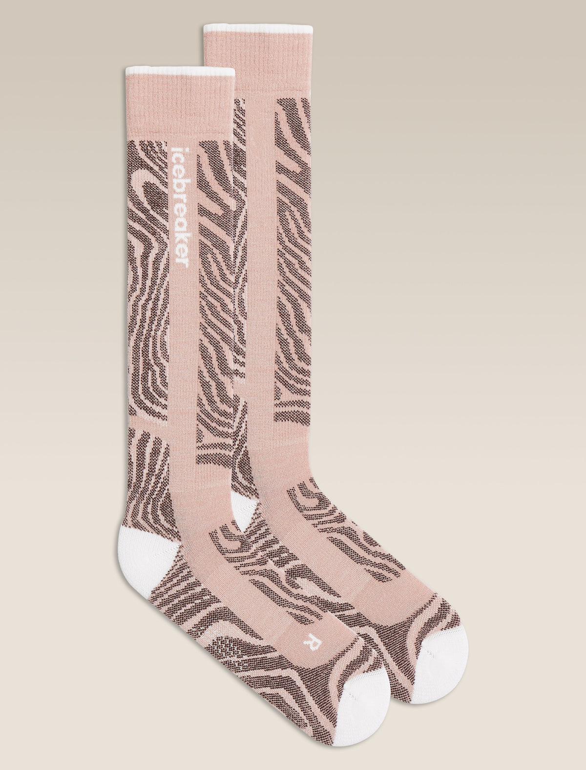 Icebreaker Women's Merino Blend Ski+ Medium Over The Calf Socks Mountain Contour - Pink Quartz/Snow, front