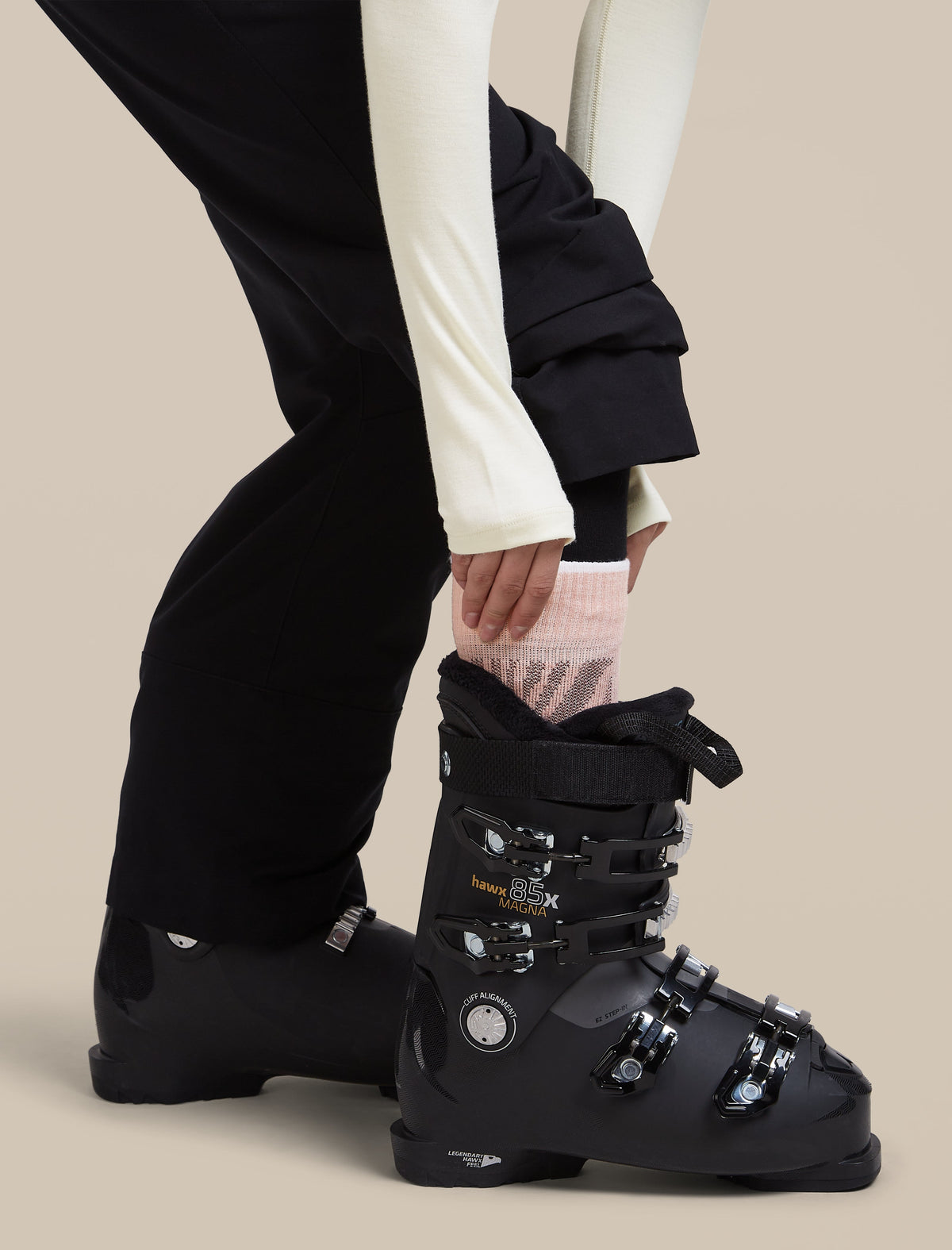 Icebreaker Women's Merino Blend Ski+ Medium Over The Calf Socks Mountain Contour - Pink Quartz/Snow, view 4