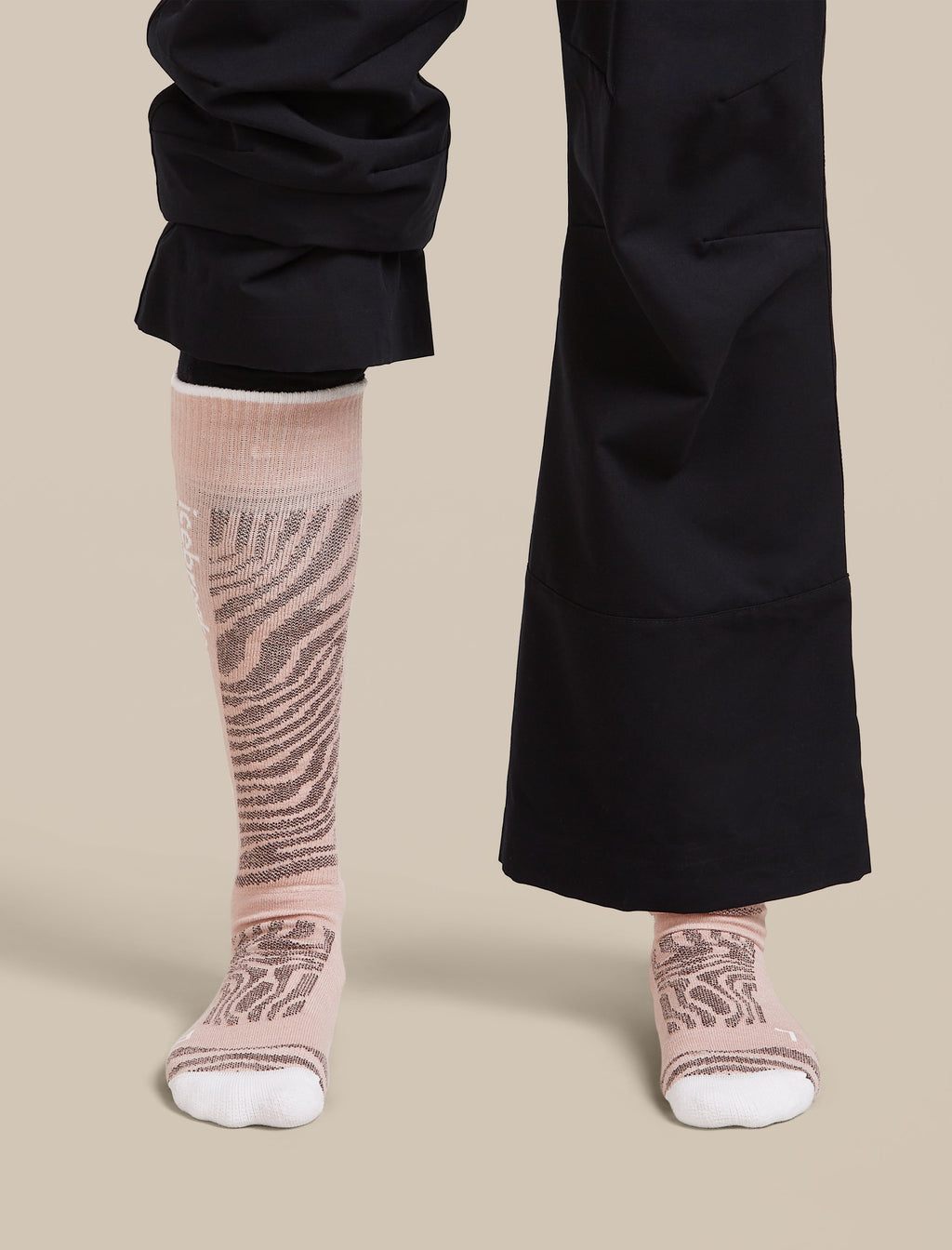 Icebreaker Women's Merino Blend Ski+ Medium Over The Calf Socks Mountain Contour - Pink Quartz/Snow, view 2