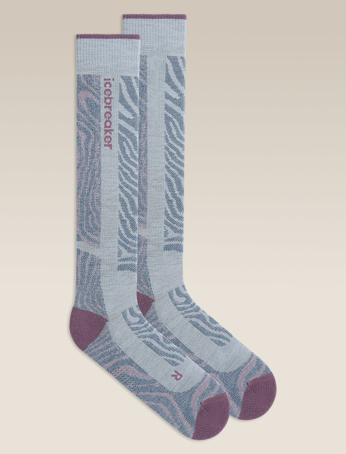 Icebreaker Women's Merino Blend Ski+ Medium Over The Calf Socks Mountain Contour - Zinc/Plum, front