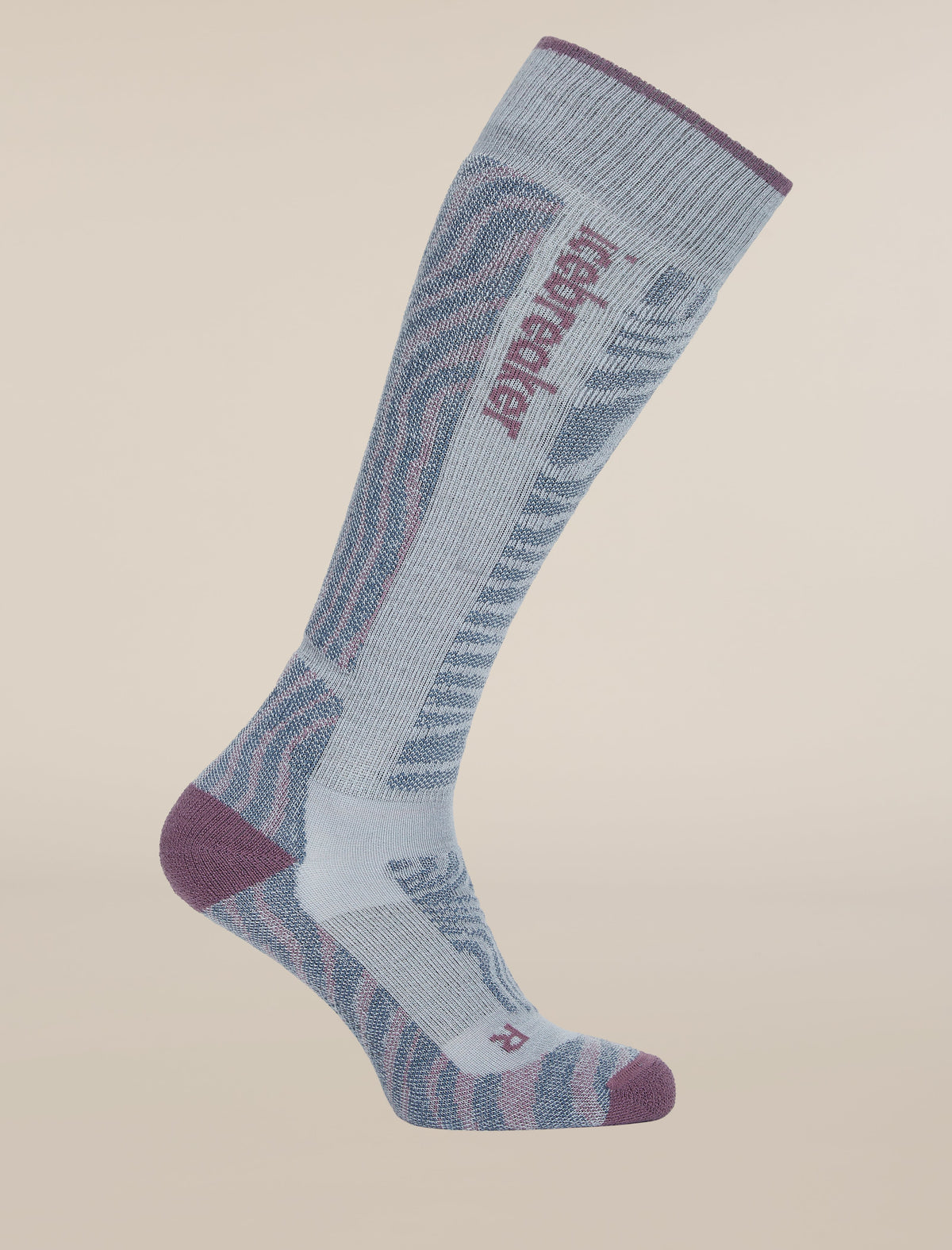 Icebreaker Women's Merino Blend Ski+ Medium Over The Calf Socks Mountain Contour - Zinc/Plum, view 3