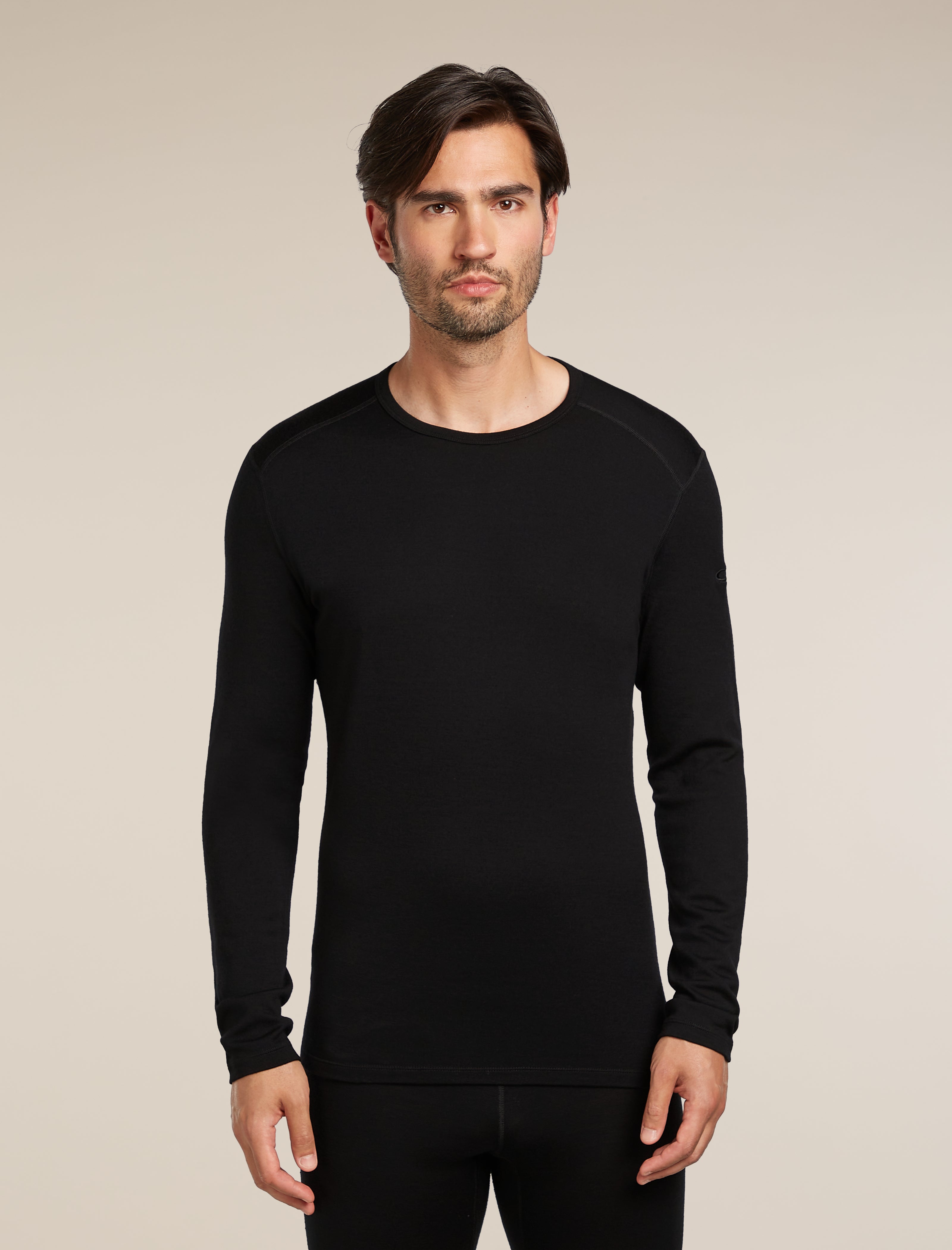 Icebreaker Men's Merino 260 Tech Long Sleeve Crewe Base Layer Top - Black - front