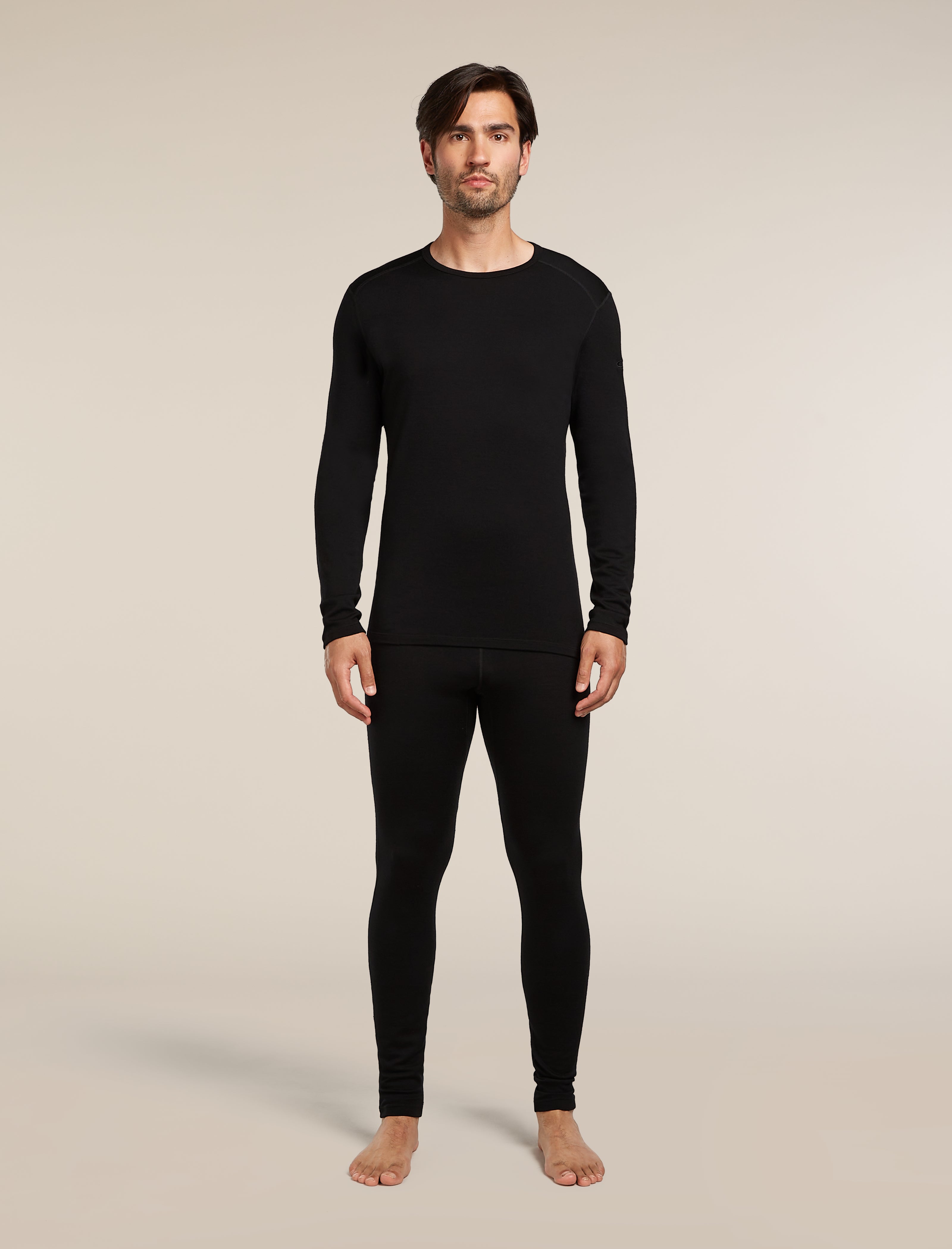 Icebreaker Men's Merino 260 Tech Long Sleeve Crewe Base Layer Top - Black - full length on model