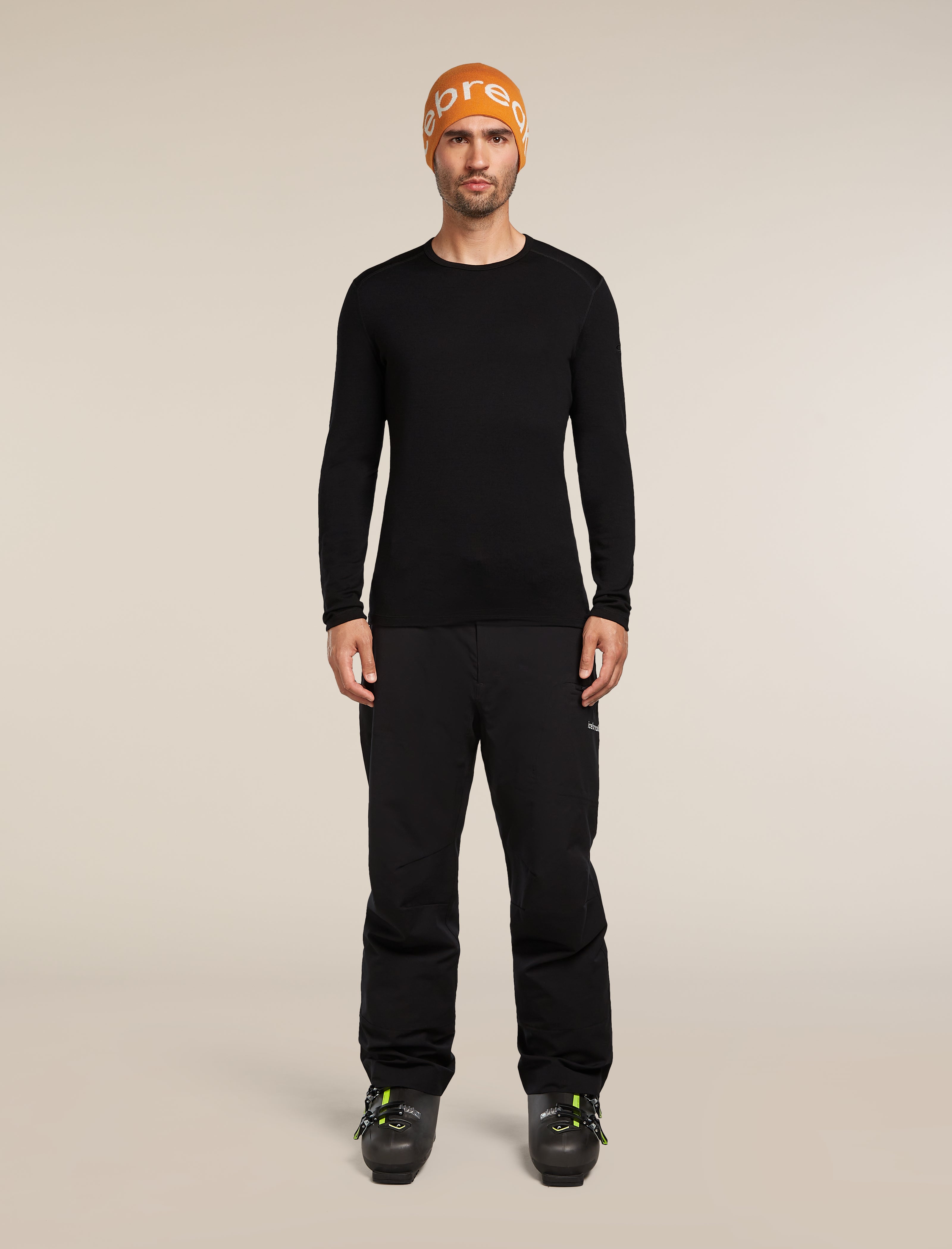 Icebreaker Men's Merino 260 Tech Long Sleeve Crewe Base Layer Top - Black - layered on the mountain