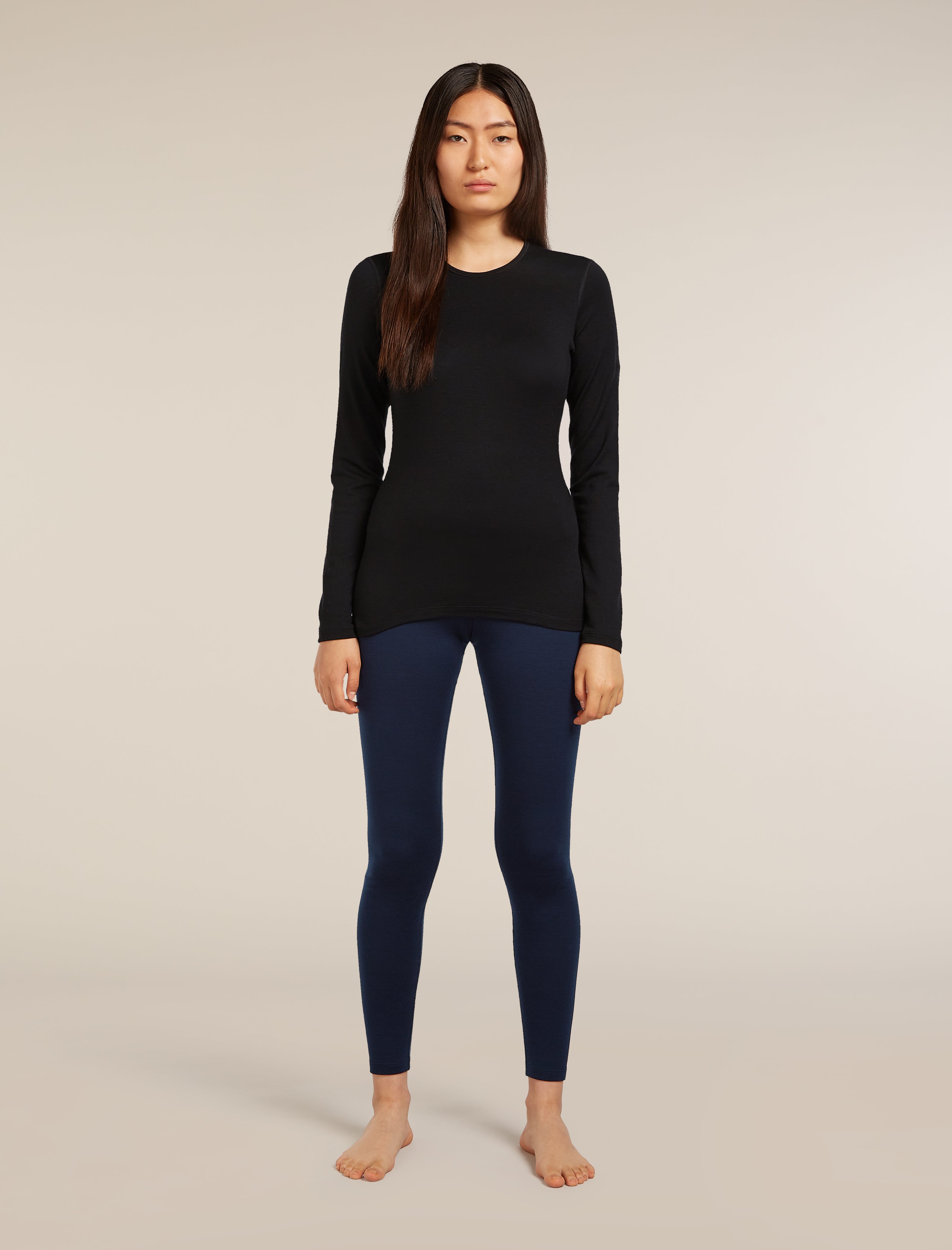 Icebreaker Women's Merino 260 Tech Long Sleeve Crewe Thermal Top - Black - full length on model