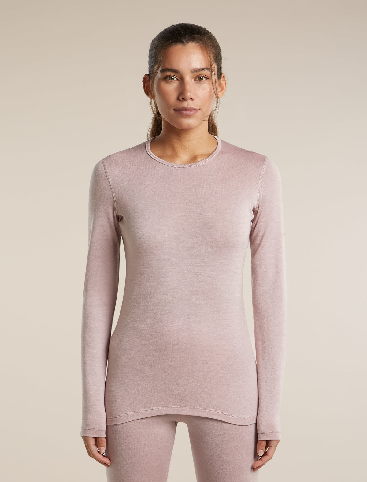 Icebreaker Women's Merino 260 Tech Long Sleeve Crewe Thermal Top - Pink Quartz, front