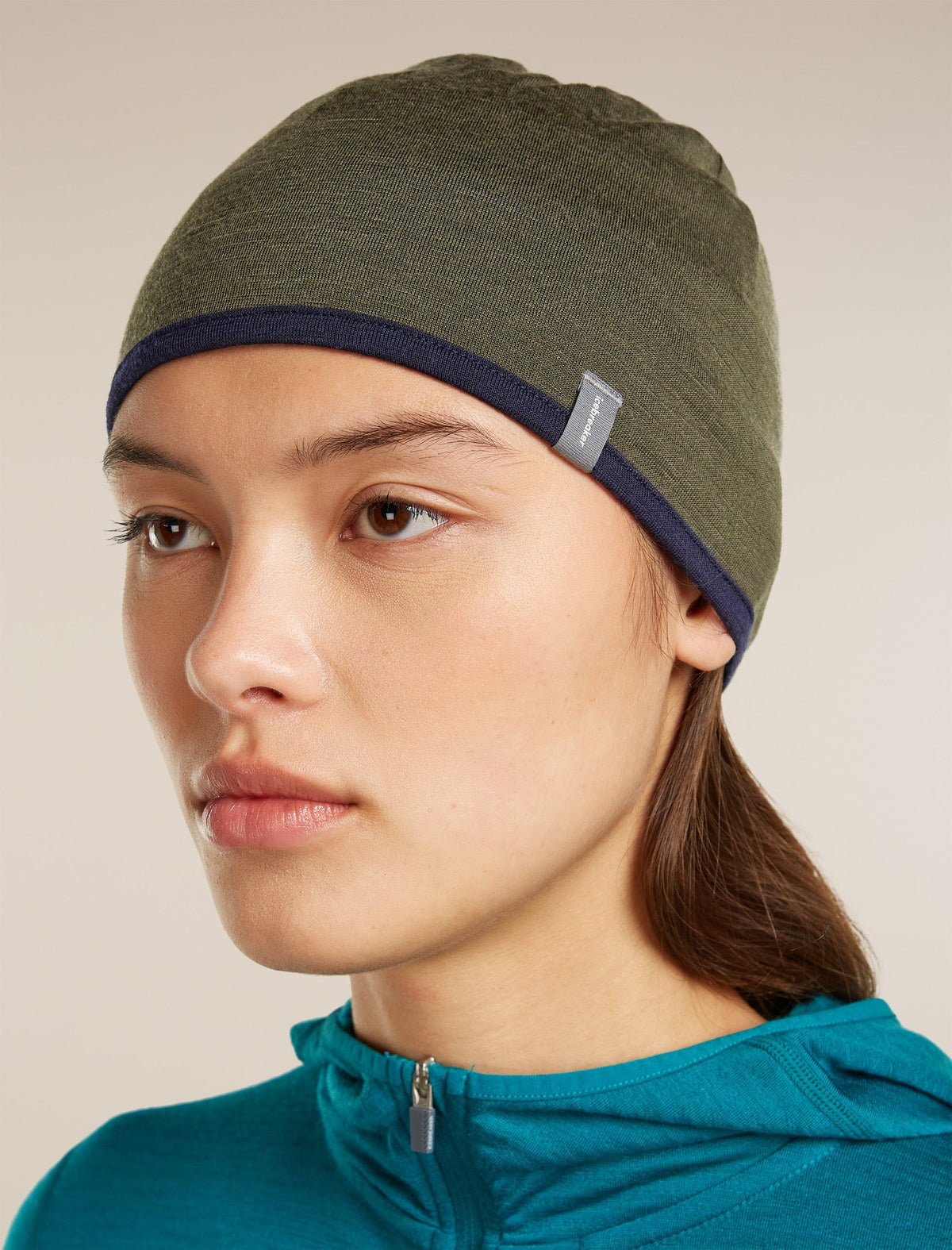 Icebreaker Pocket Hat Adult Reversible Toque - Loden/Navy, front