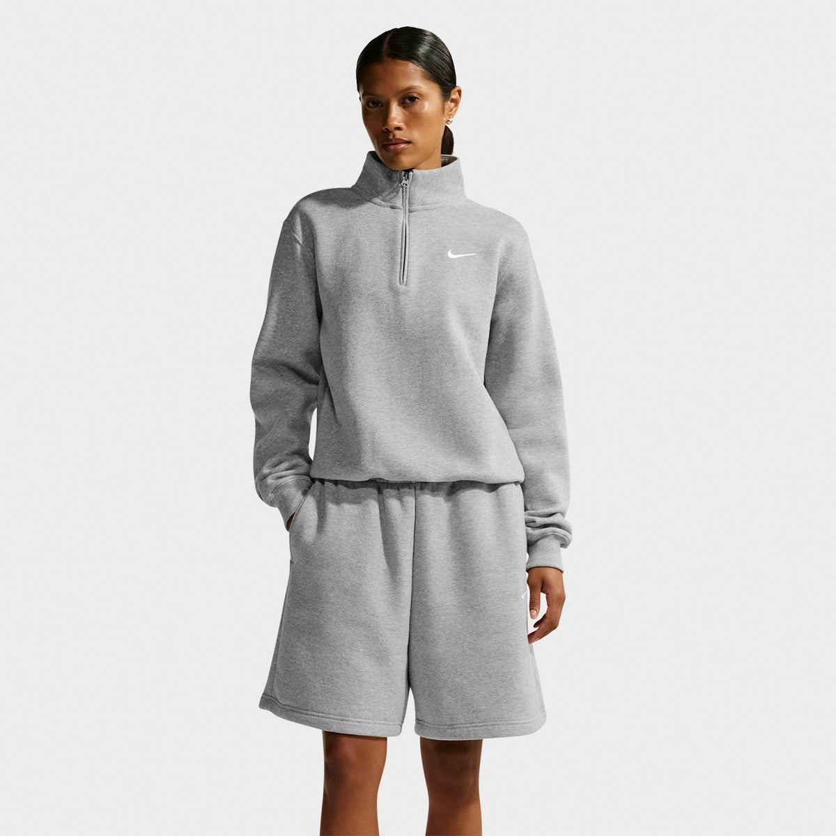 Nike Studio Fleece Medium Weight Women's 1/4-Zip Top - Dark Grey Heather, front