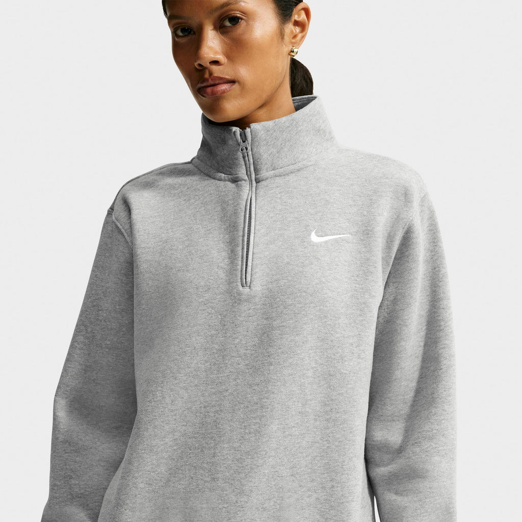 Nike Studio Fleece Medium Weight Women's 1/4-Zip Top - Dark Grey Heather, on-model
