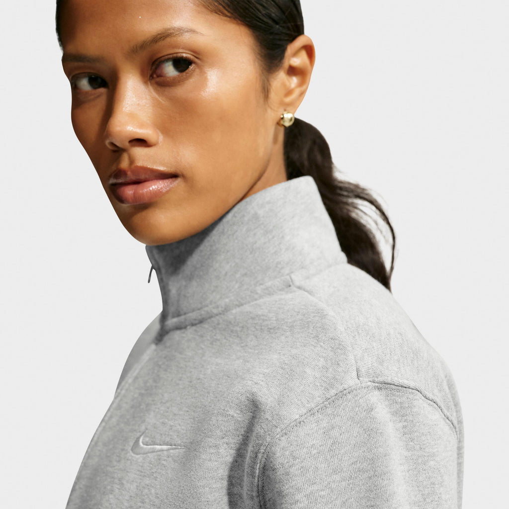 Nike Studio Fleece Medium Weight Women's 1/4-Zip Top - Dark Grey Heather, on-model