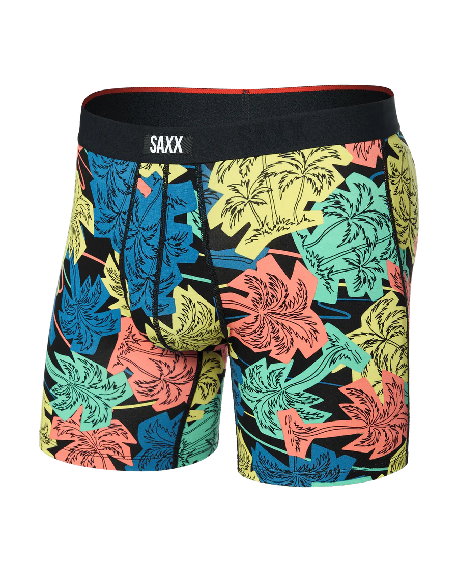 Saxx Vibe Xtra Soft Comfort Boxer Brief - Palm Fun Black