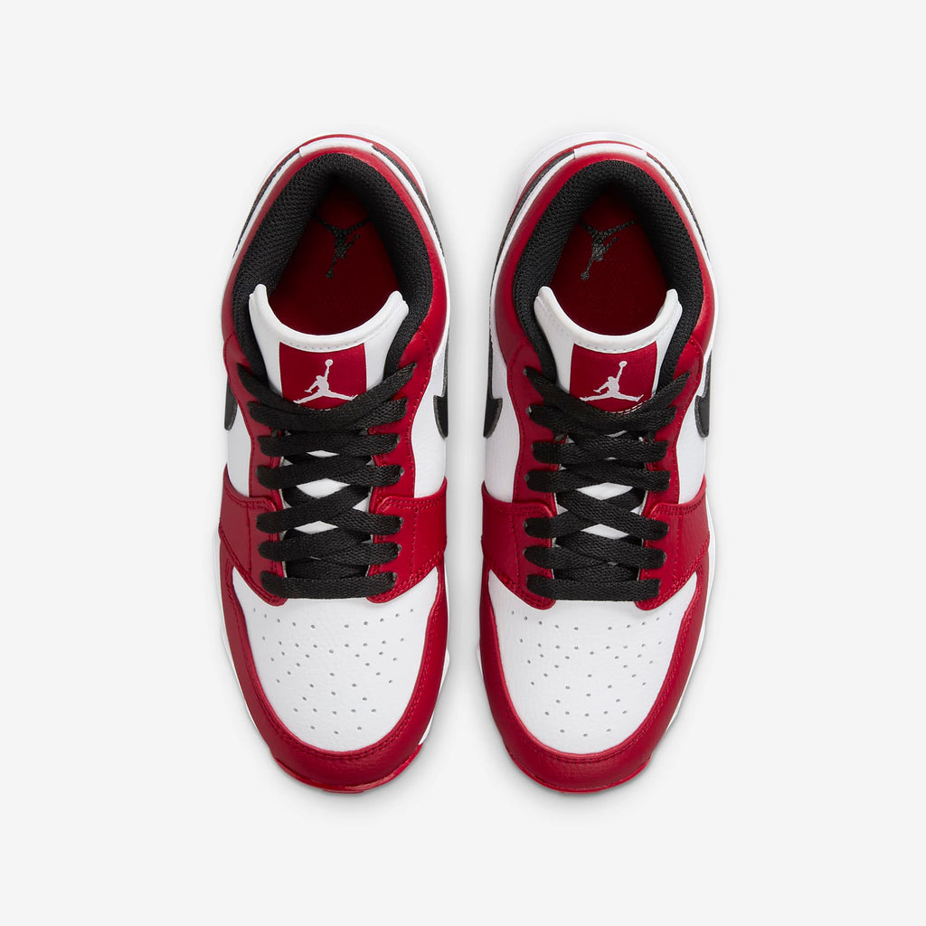 Jordan 1 Low Kids' Cleat - White/Gym Red/Black - top-down