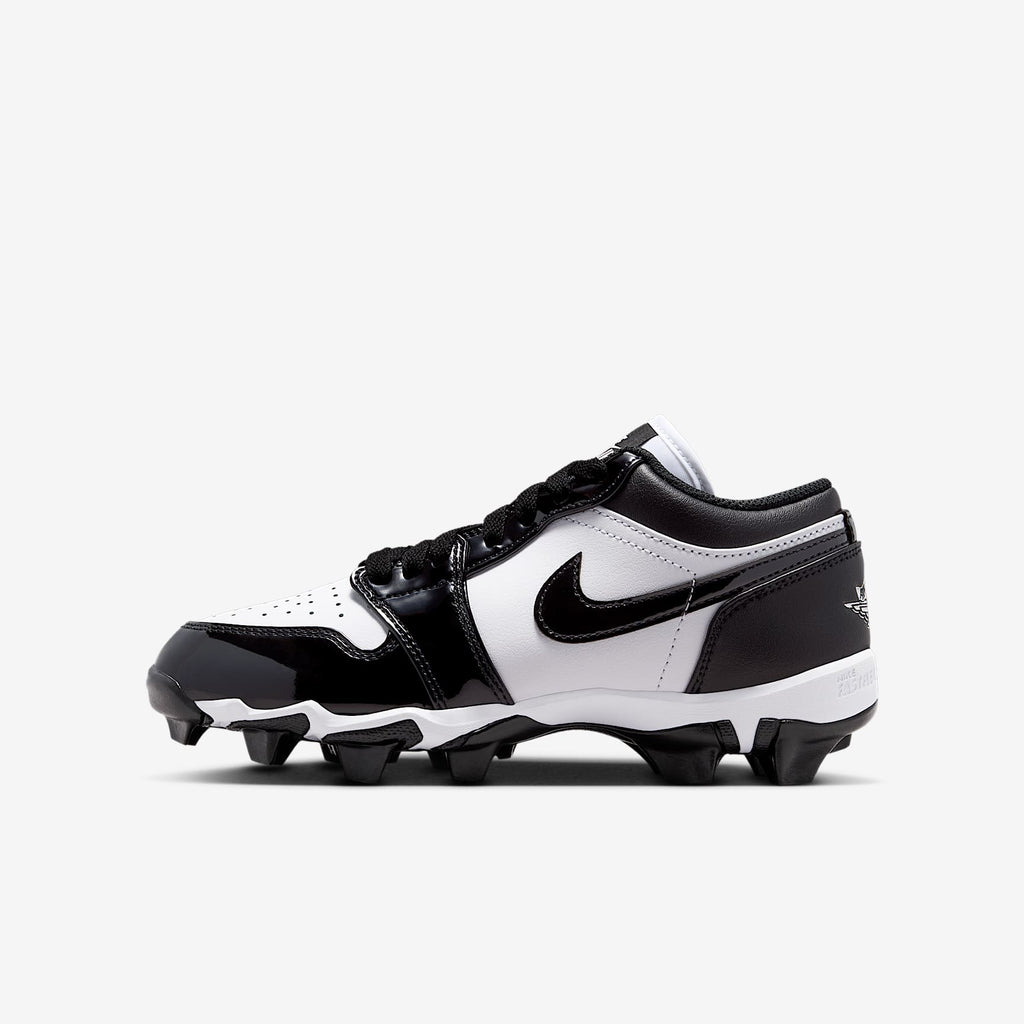 Jordan 1 Low Kids' Cleat - White/Black - side profile