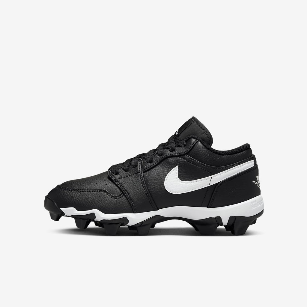 Jordan 1 Low Kids' Cleat - Black/White - side profile
