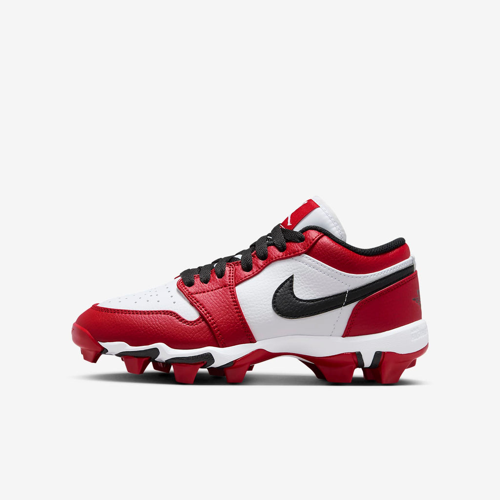 Jordan 1 Low Kids' Cleat - White/Gym Red/Black - side profile