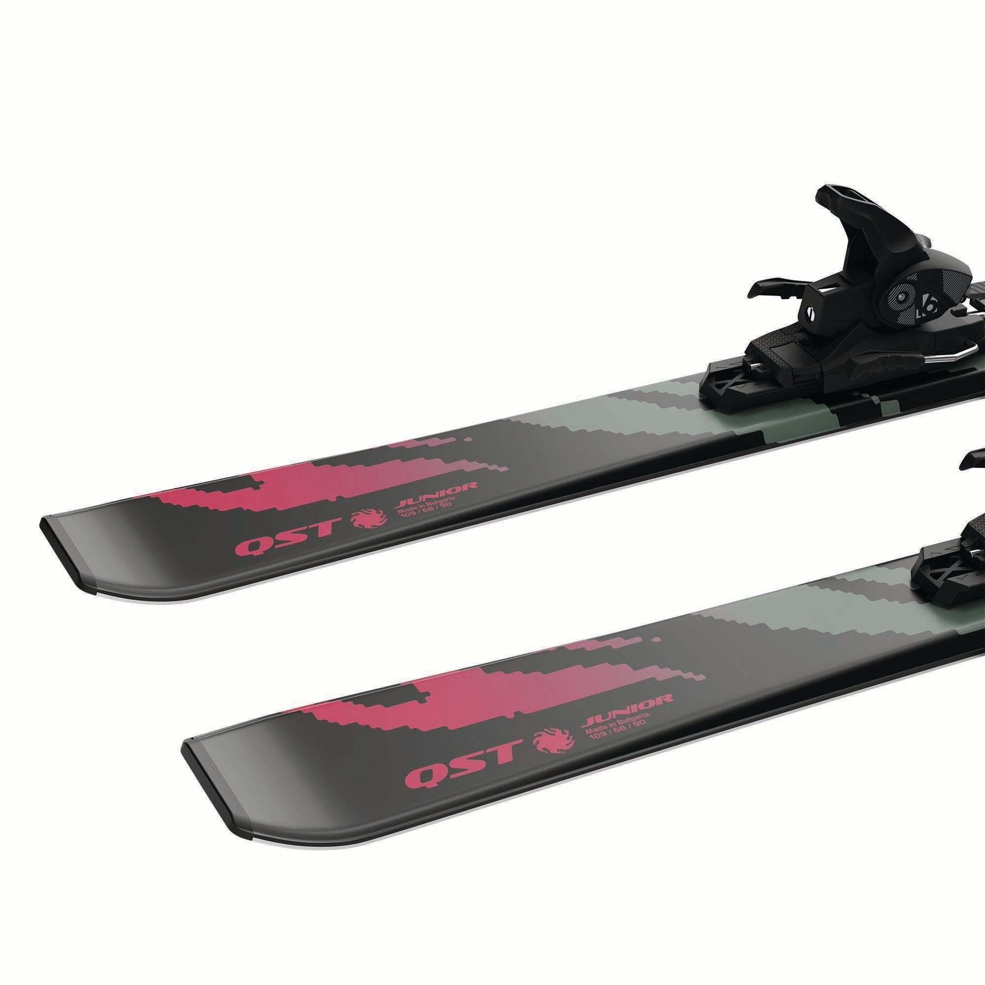 Salomon Junior QST M skis in Black, binding and waist detail