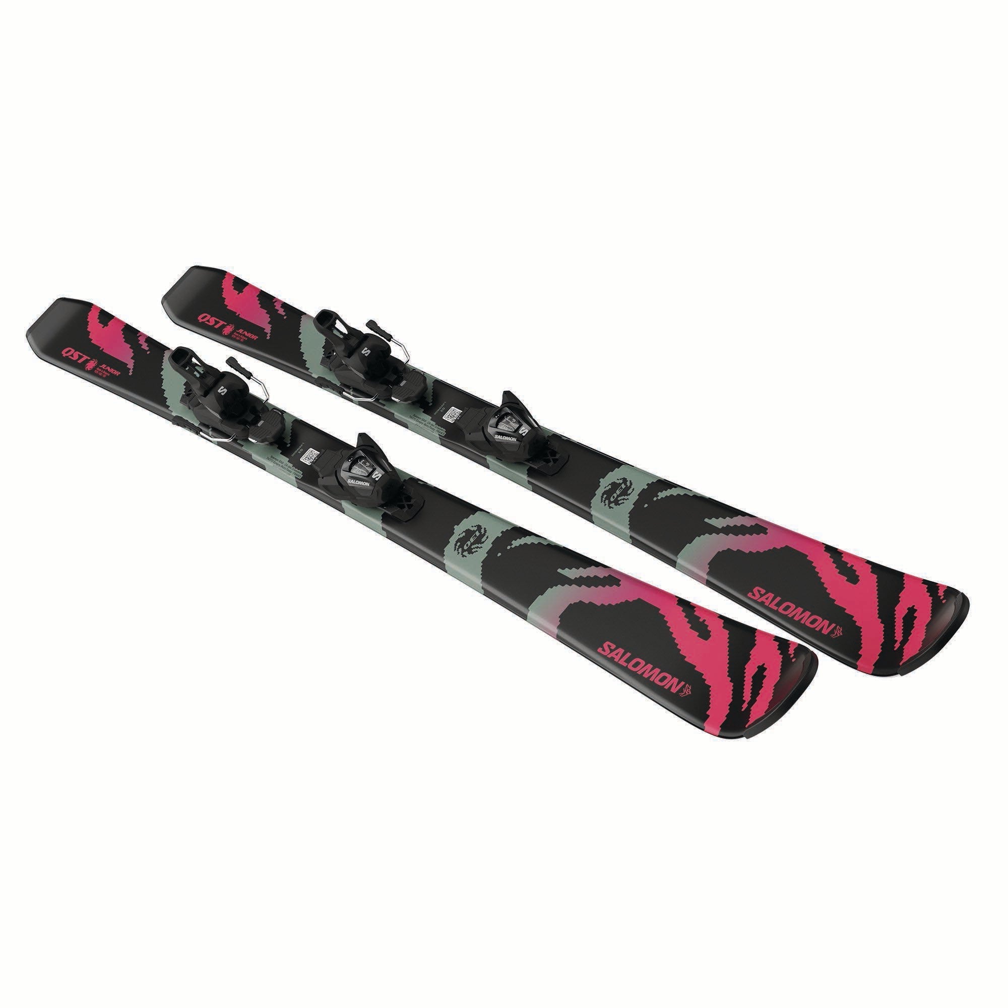Salomon Junior QST M skis in Black, angled pair