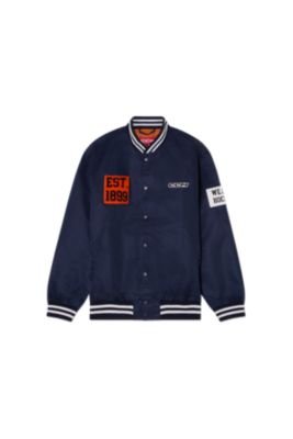 CCM Stripe Collection Varsity Bomber Jacket - Classic Navy - flat front