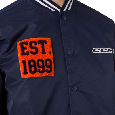CCM Stripe Collection Varsity Bomber Jacket - Classic Navy - patch detail