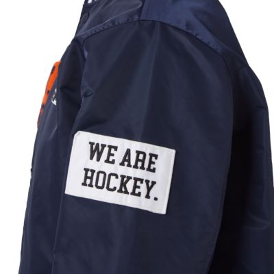 CCM Stripe Collection Varsity Bomber Jacket - Classic Navy - sleeve detail