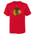 Outerstuff Chicago Blackhawks Connor Bedard youth name and number t-shirt in red, front