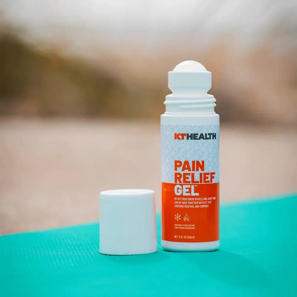 KT Health Pain Relief Roll-On Gel bottle with cap removed