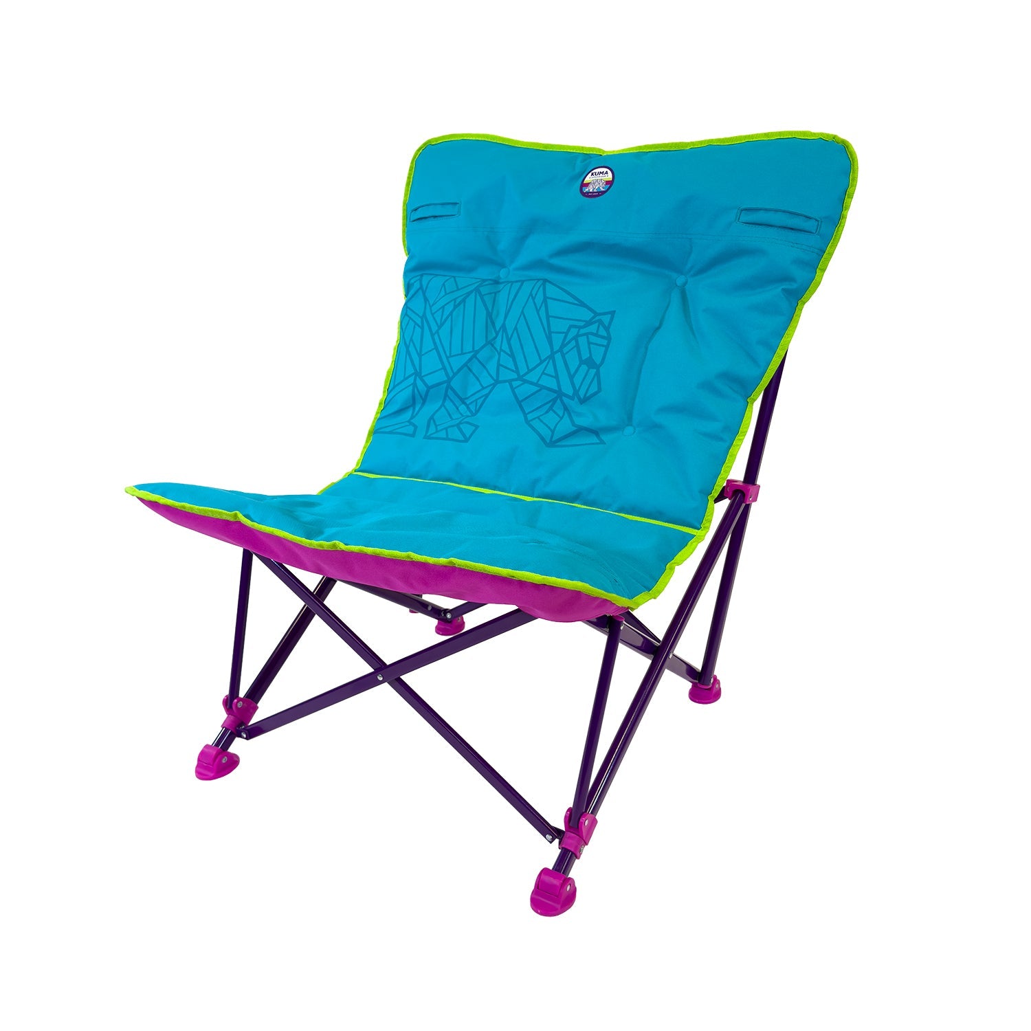 Kuma Aurora Padded Flip Chair in teal with pink underside and purple frame