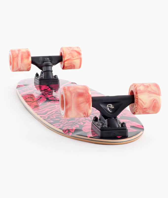 Landyachtz Dipper Pink Escape Longboard - underside with trucks and wheels