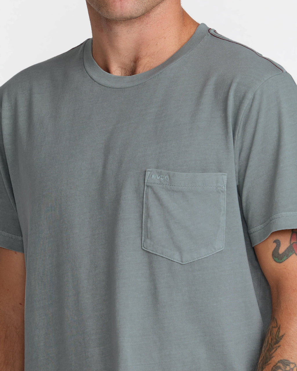 RVCA PTC 2 Pigment Short Sleeve Tee in Monument - chest pocket detail